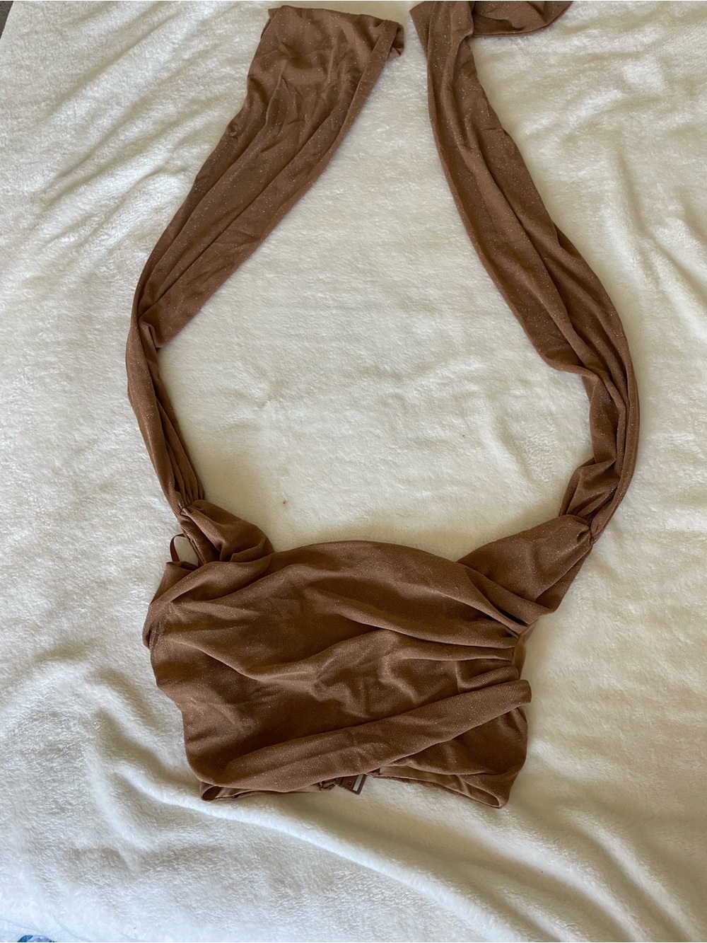 JLUXLABEL Tan Wrap Halter Crop Top